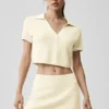 Tennis Club Sweater Knit Cropped Polo - Oatmeal/White