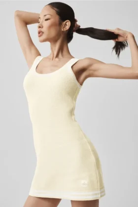 Tennis Club Sweater Knit Dress – Oatmeal/White