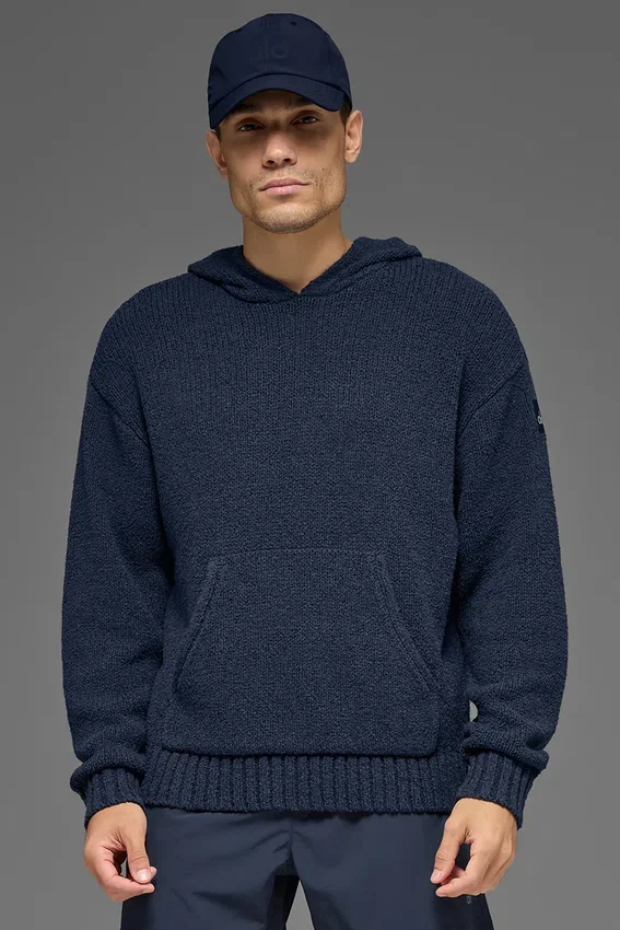 Textured Knit Hoodie - Navy