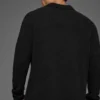 Textured Knit Long Sleeve Polo - Black