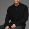 Textured Knit Long Sleeve Polo - Black