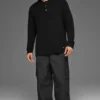 Textured Knit Long Sleeve Polo - Black
