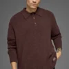 Textured Knit Long Sleeve Polo - Brownstone