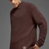 Textured Knit Long Sleeve Polo - Brownstone
