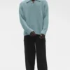 Textured Knit Long Sleeve Polo - Desert Sage