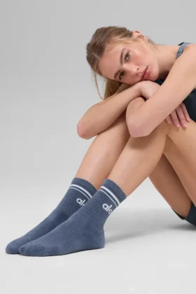 Unisex Half-Crew Throwback Sock – Bluestone/White