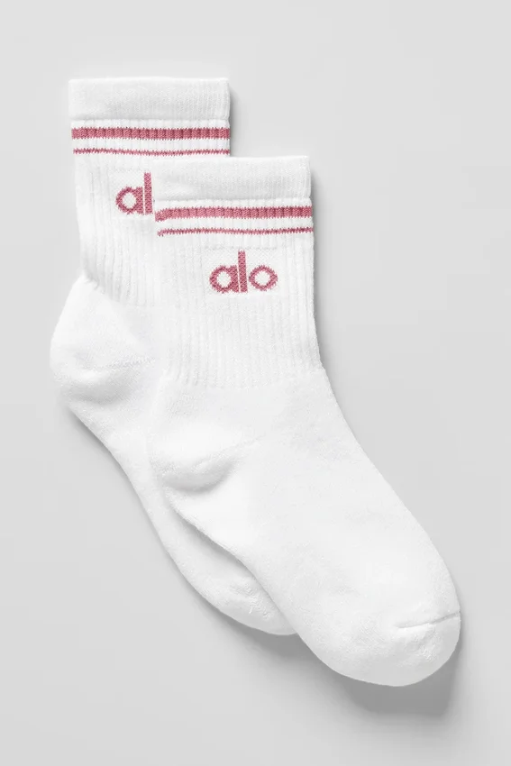 Unisex Half-Crew Throwback Sock - White/Pink Wild Rose