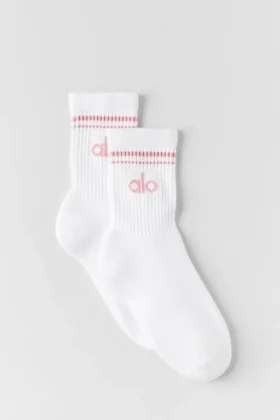 Unisex Half-Crew Throwback Sock - White/Vintage Pink