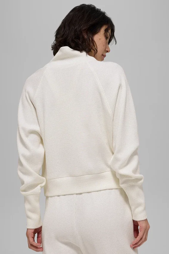 Waffle Weekend Escape Mock Neck Long Sleeve - Ivory