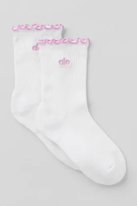 Women's Lettuce Edge Sock - White/Candy Heart Pink