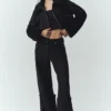 Wool Blend Nightcap Wide Leg Pant - Black