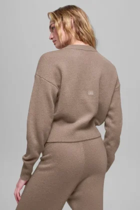 Wool Cashmere Cropped New Class Crewneck Sweater – Chai Latte