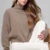 Wool Cashmere Cropped New Class Turtleneck Sweater - Chai Latte