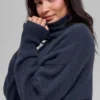 Wool Cashmere Cropped New Class Turtleneck Sweater - Navy