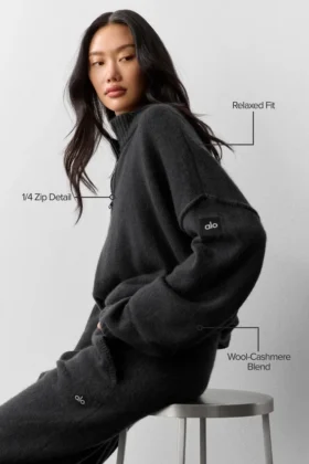 Wool Cashmere New Class 1/4 Zip Pullover – Black