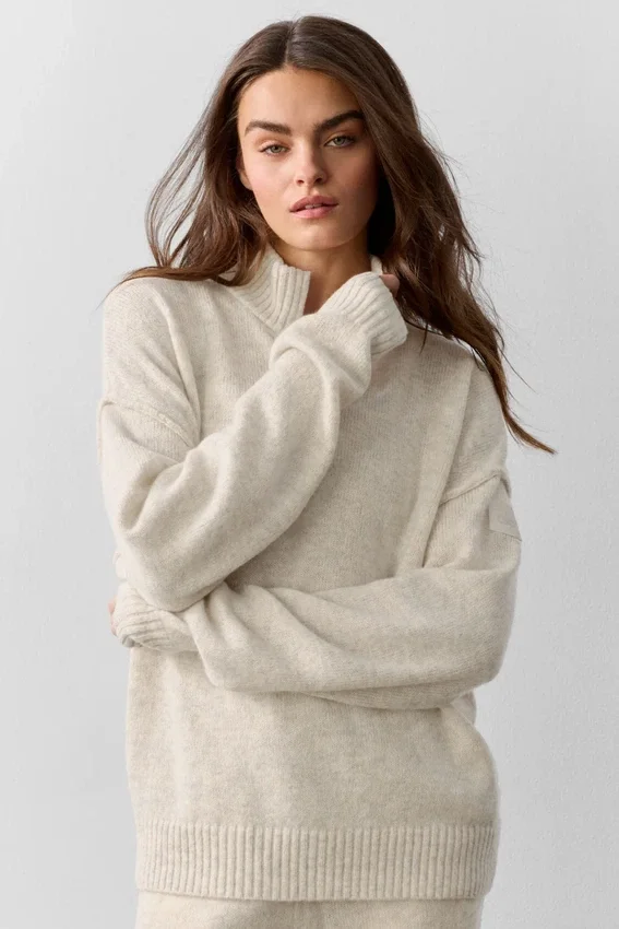 Wool Cashmere New Class 1/4 Zip Pullover - Oatmeal Heather