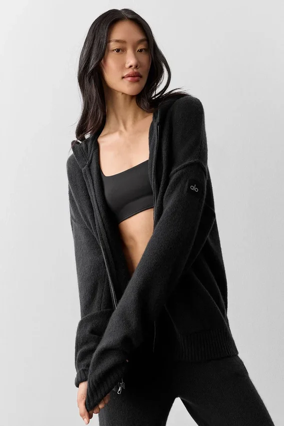 Wool Cashmere New Class Full Zip Hoodie - Black