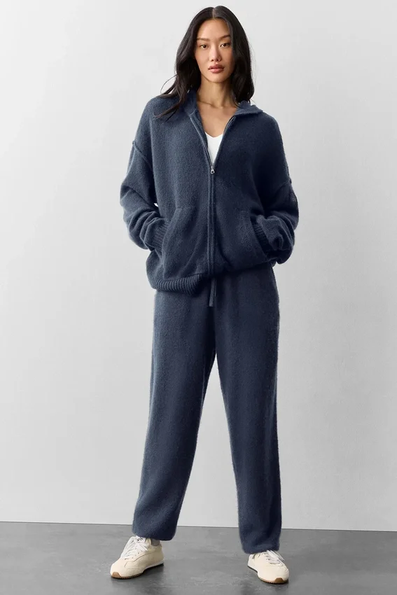 Wool Cashmere New Class Full Zip Hoodie - Navy