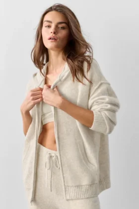 Wool Cashmere New Class Full Zip Hoodie – Oatmeal Heather