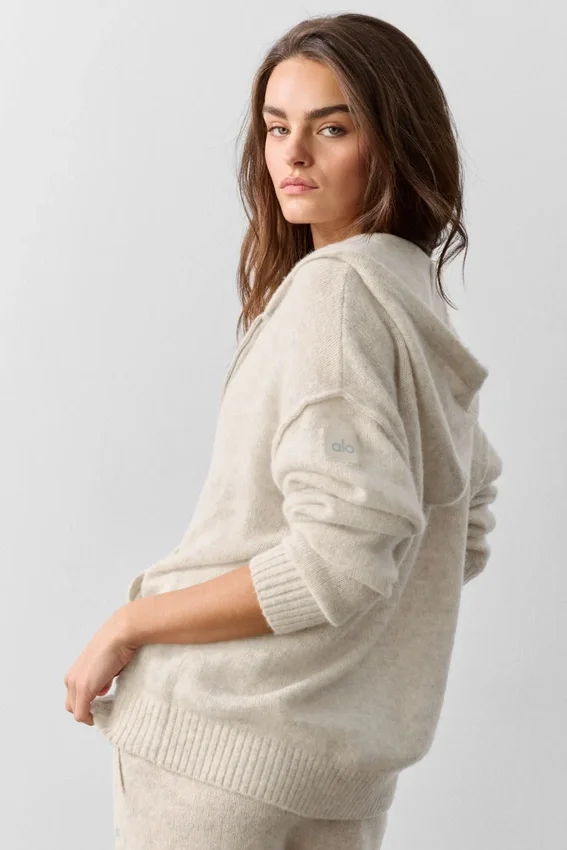 Wool Cashmere New Class Full Zip Hoodie - Oatmeal Heather