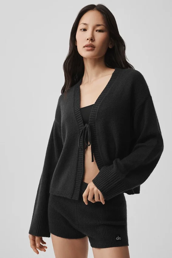 Wool Cashmere New Class Tie Cardigan - Black