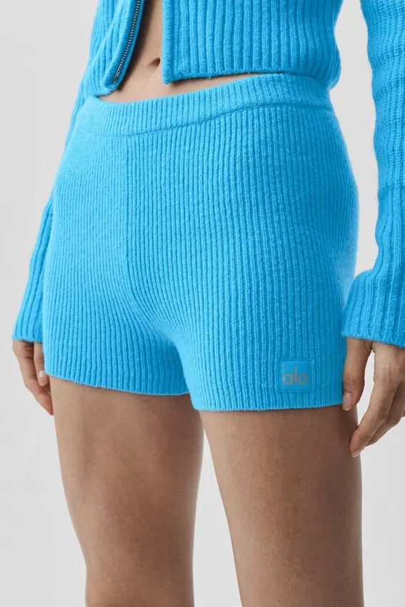 Wool Cashmere Ribbed Noble Short - Azure Blue